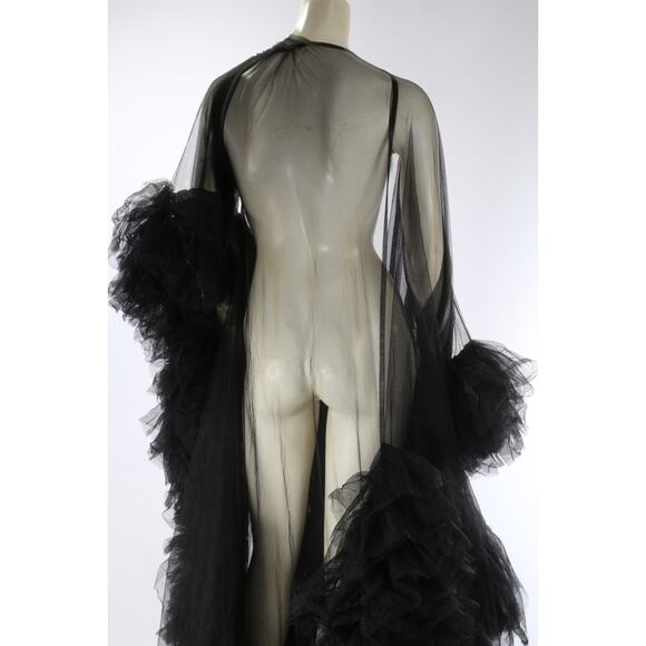 Black Sheer Tulle Puffy Robe Gown Dramatic Layered Boudoir Photoshoot Dress S - Picture 12 of 16